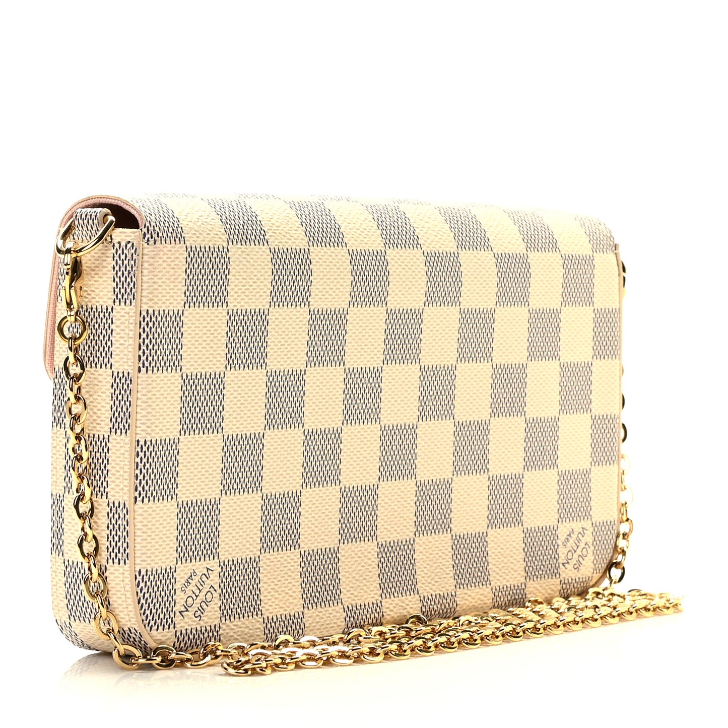 Damier Azur Pochette Felicie Chain Wallet Rose Ballerine