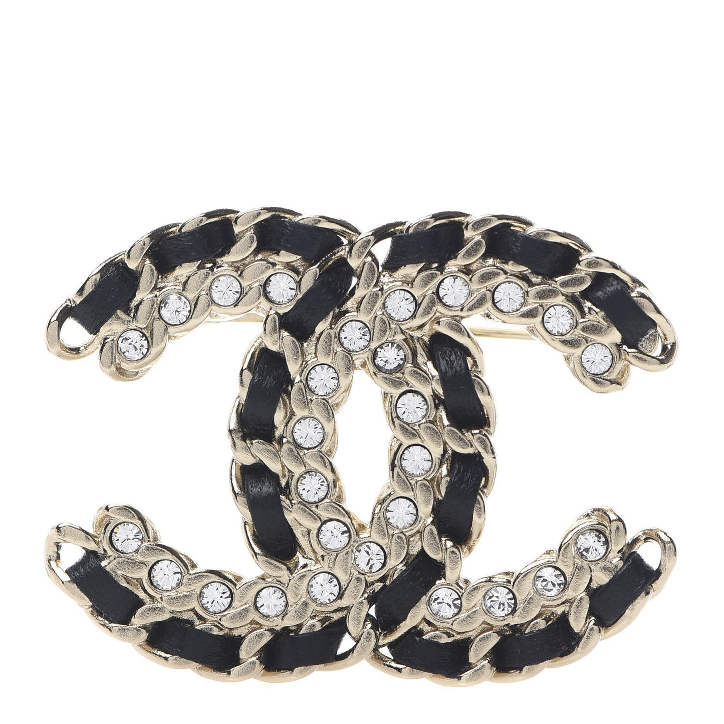 Lambskin Crystal Vintage Allure CC Chain Brooch Black Gold