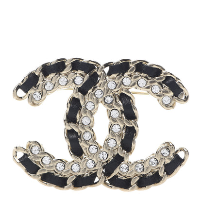 Chanel Lambskin Crystal Vintage Allure CC Chain Brooch Black Gold 1 of 4
