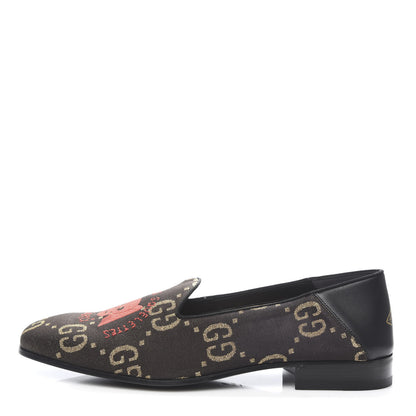 Gucci Calfskin Canvas Mens Chambre des Squelettes Loafers 11 Brown Black 1 of 8