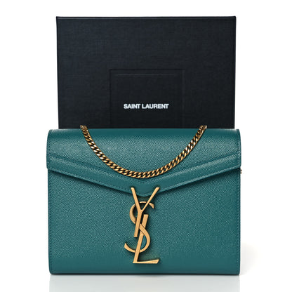 Saint Laurent Grain De Poudre Monogram Cassandra Chain Wallet Teal 9 of 9