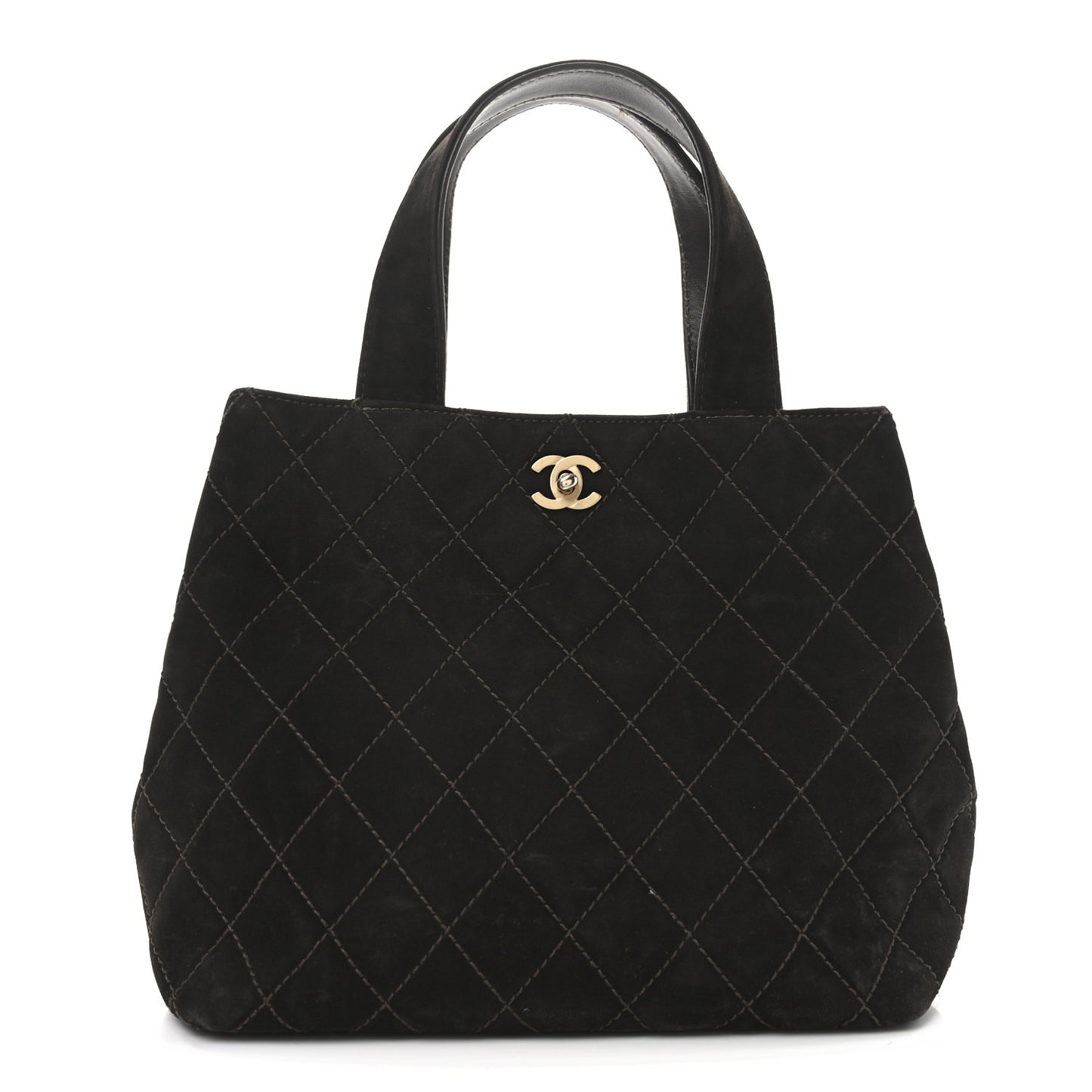 Suede Quilted Shopping Tote Brown