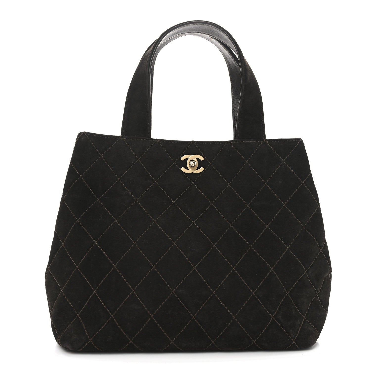 Chanel Suede Quilted Shopping Tote Brown 1 of 13