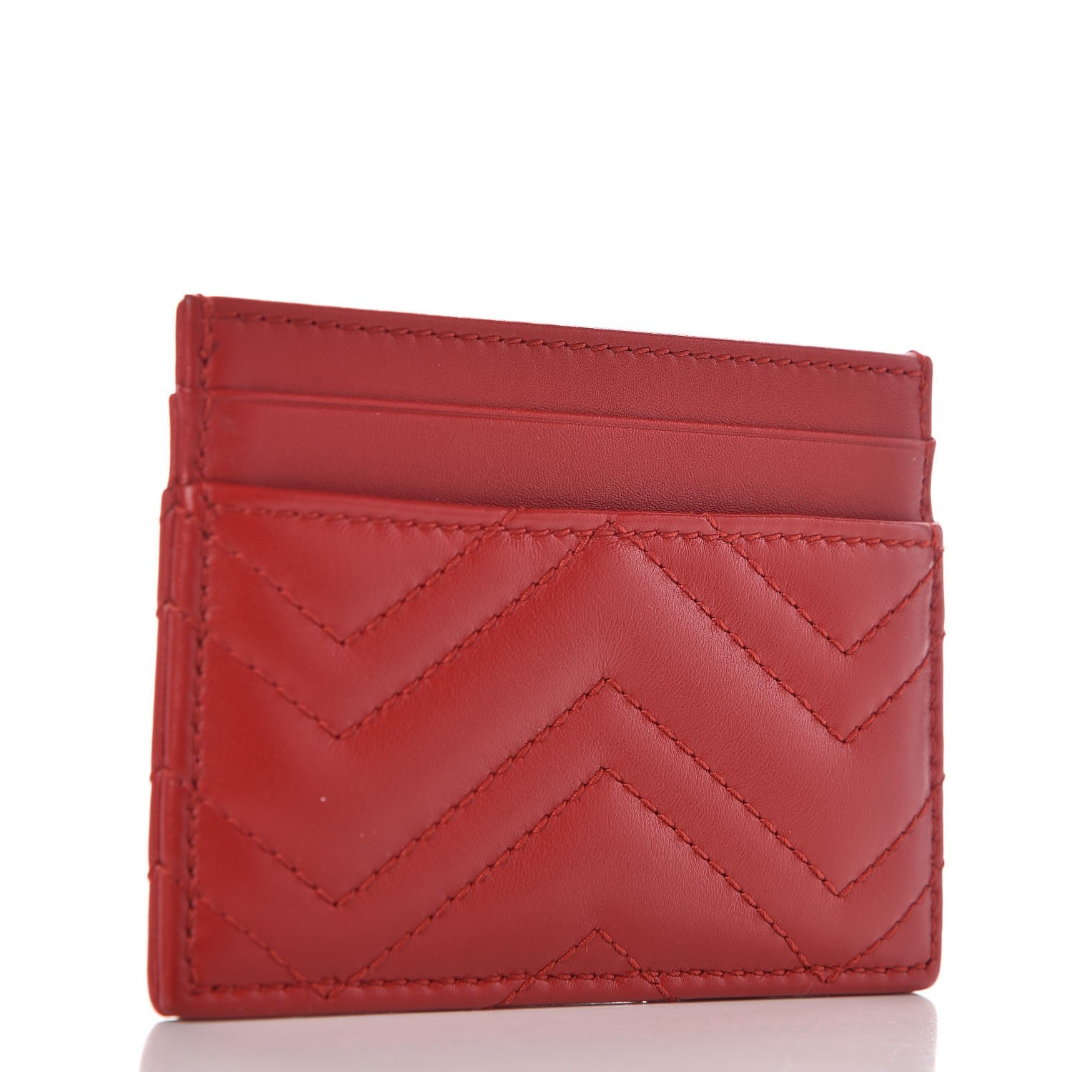 Gucci Calfskin Matelasse GG Marmont Card Holder Hibiscus Red 3 of 7