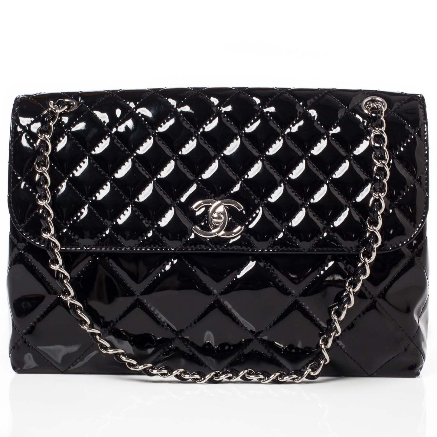Vinyl Quilted In the Business Flap Bag Black