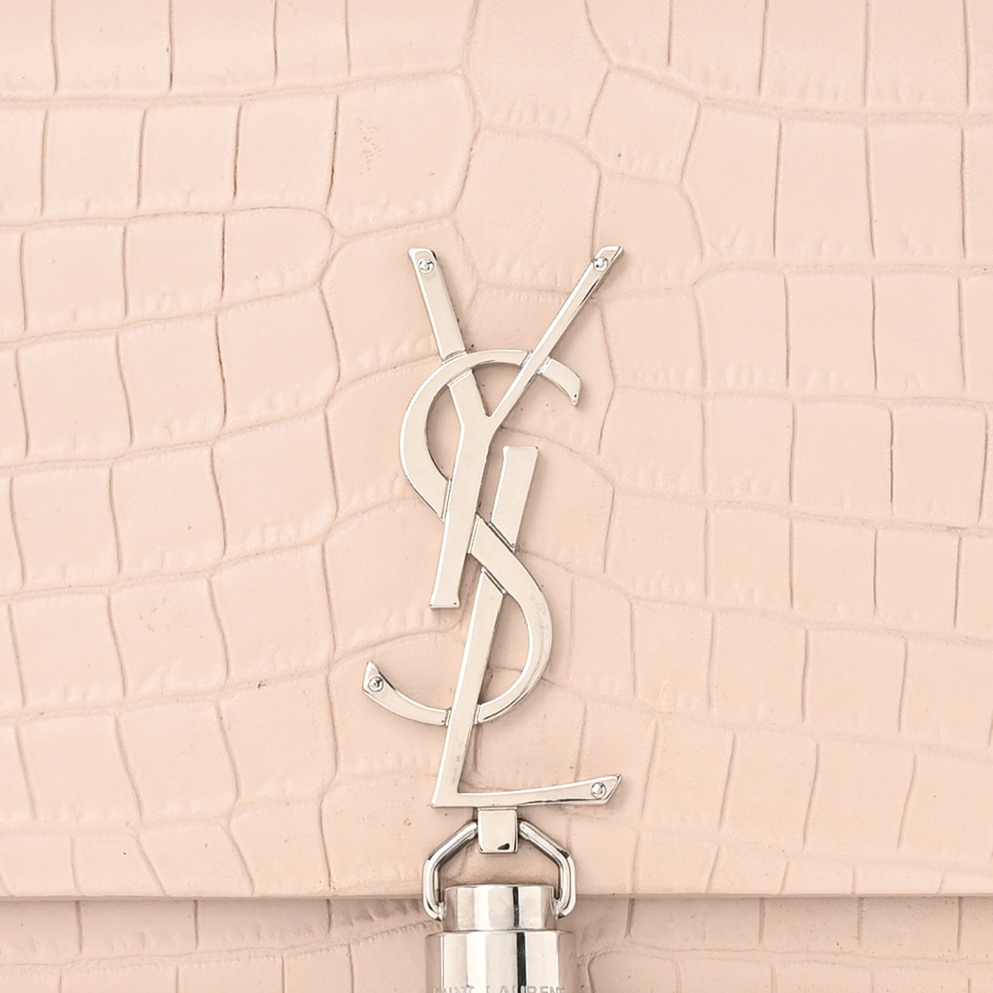 Calfskin Crocodile Embossed Kate Monogram Tassel Chain Wallet Marble Pink