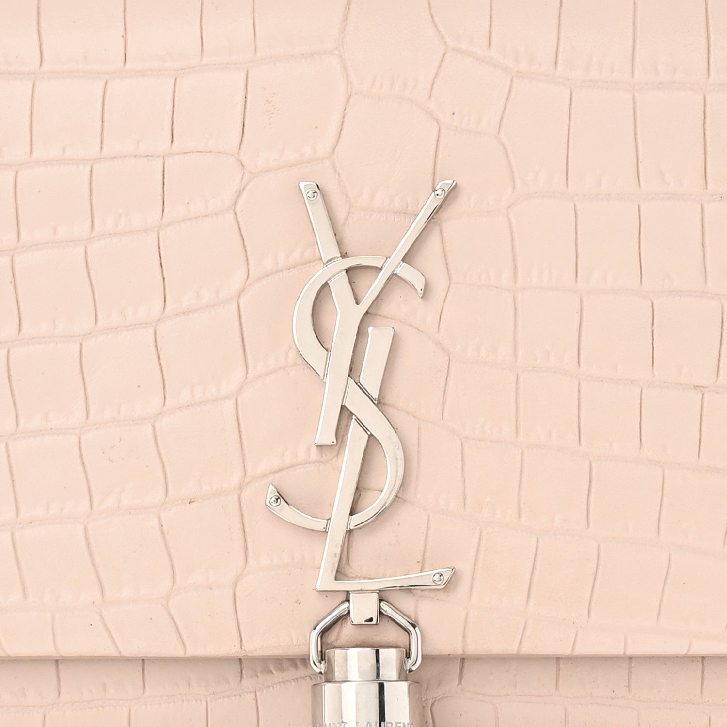 Saint Laurent Calfskin Crocodile Embossed Kate Monogram Tassel Chain Wallet Marble Pink 7 of 16