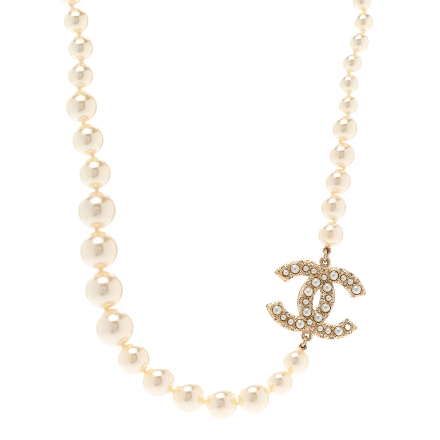 Graduated Pearl CC Short Necklace Gold