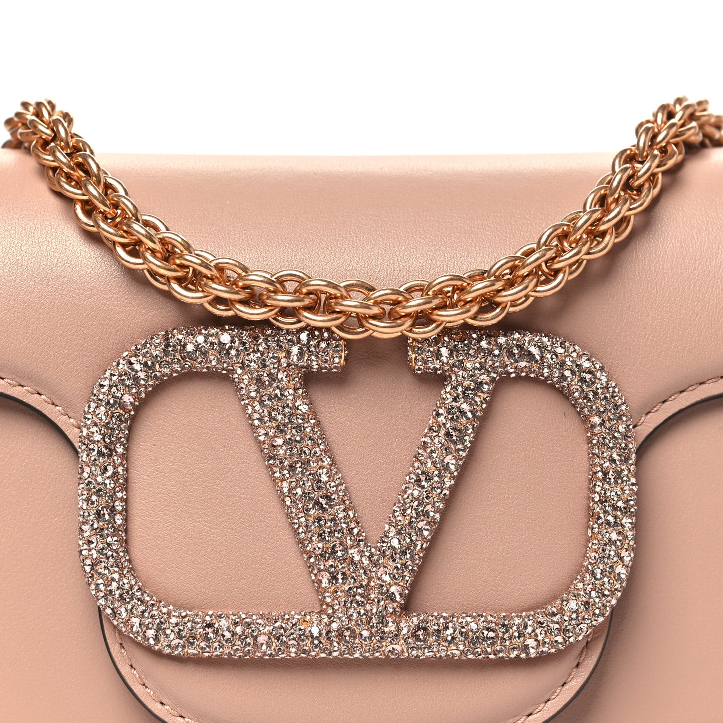 Calfskin Crystal Vlogo Small Loco Shoulder Bag Rose Cannelle