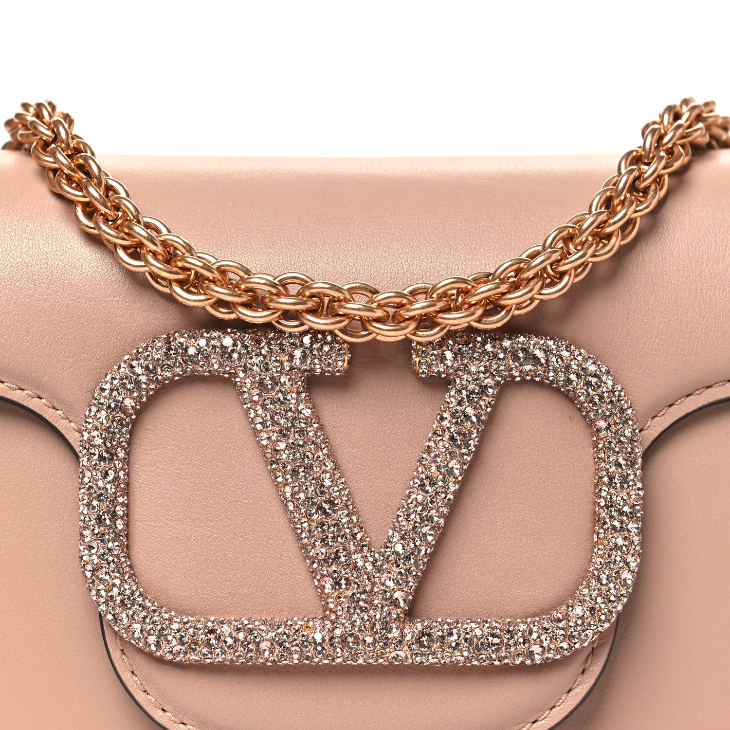 Valentino Garavani Calfskin Crystal Vlogo Small Loco Shoulder Bag Rose Cannelle 8 of 10