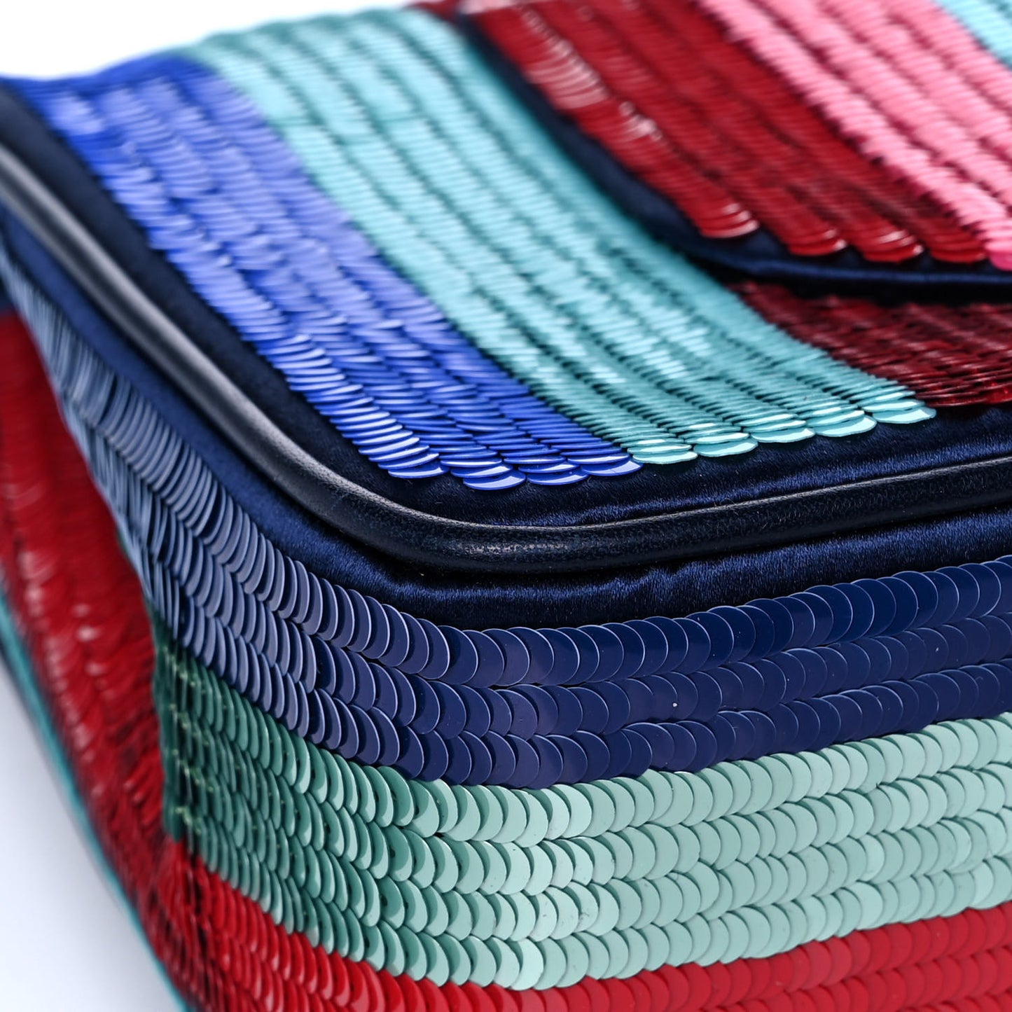 Sequin Lambskin Striped Medium Double Flap Blue Green Pink Red