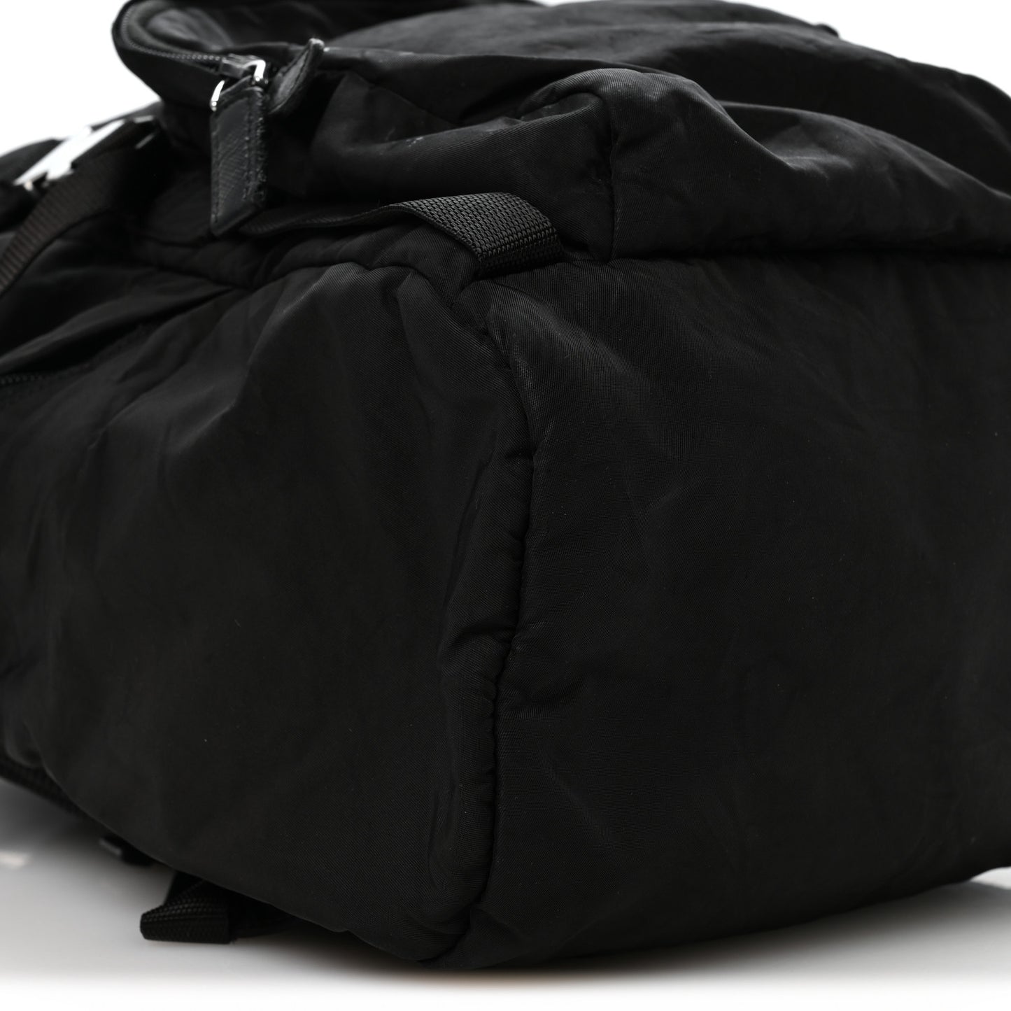 Re-Nylon Saffiano Logo Double Buckle Backpack Black