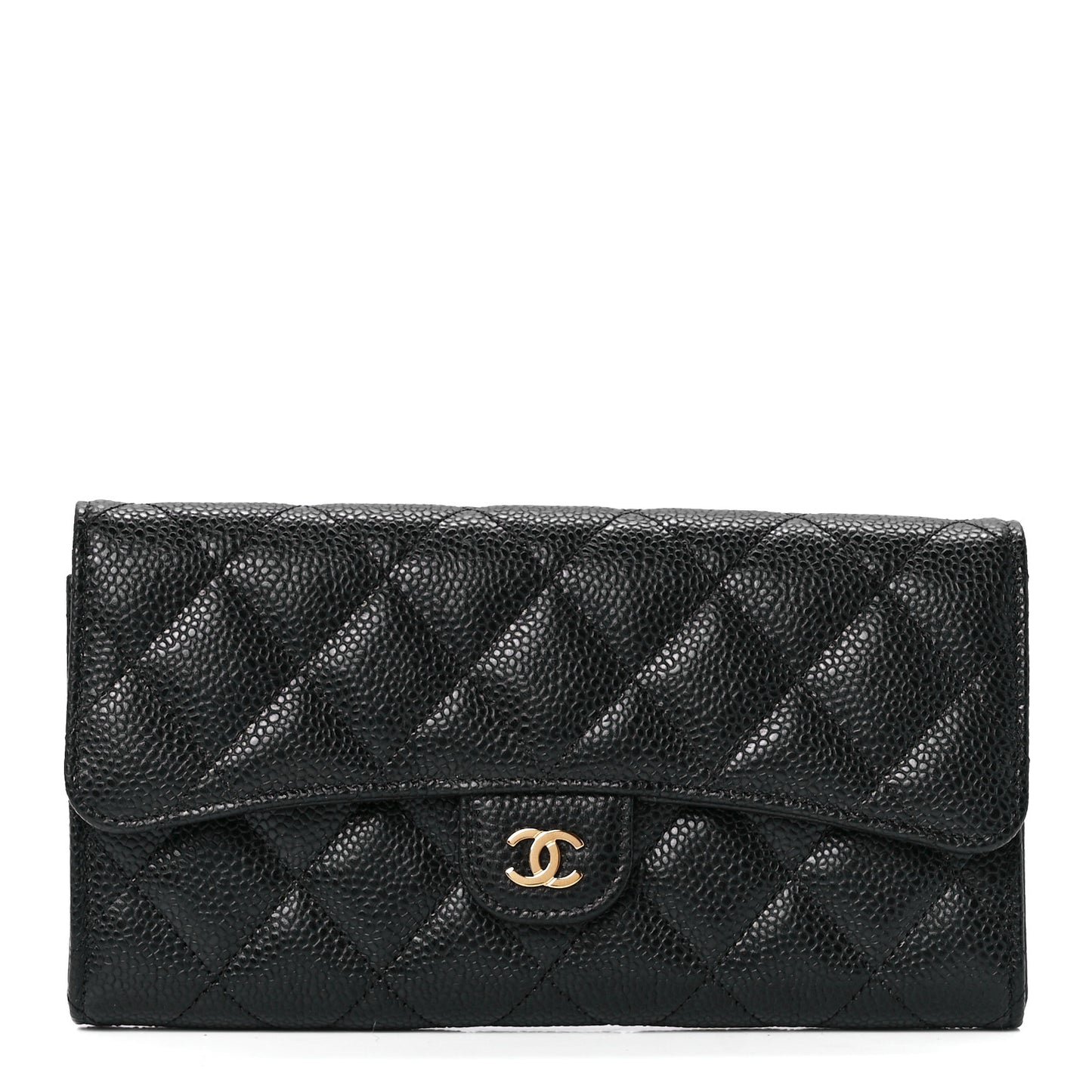 Caviar Quilted Large Flap Wallet Black