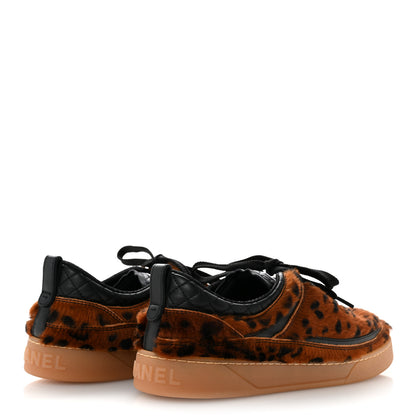 Chanel Lambskin Cheetah Print Quilted Sneakers 38 Brown Black 5 of 10