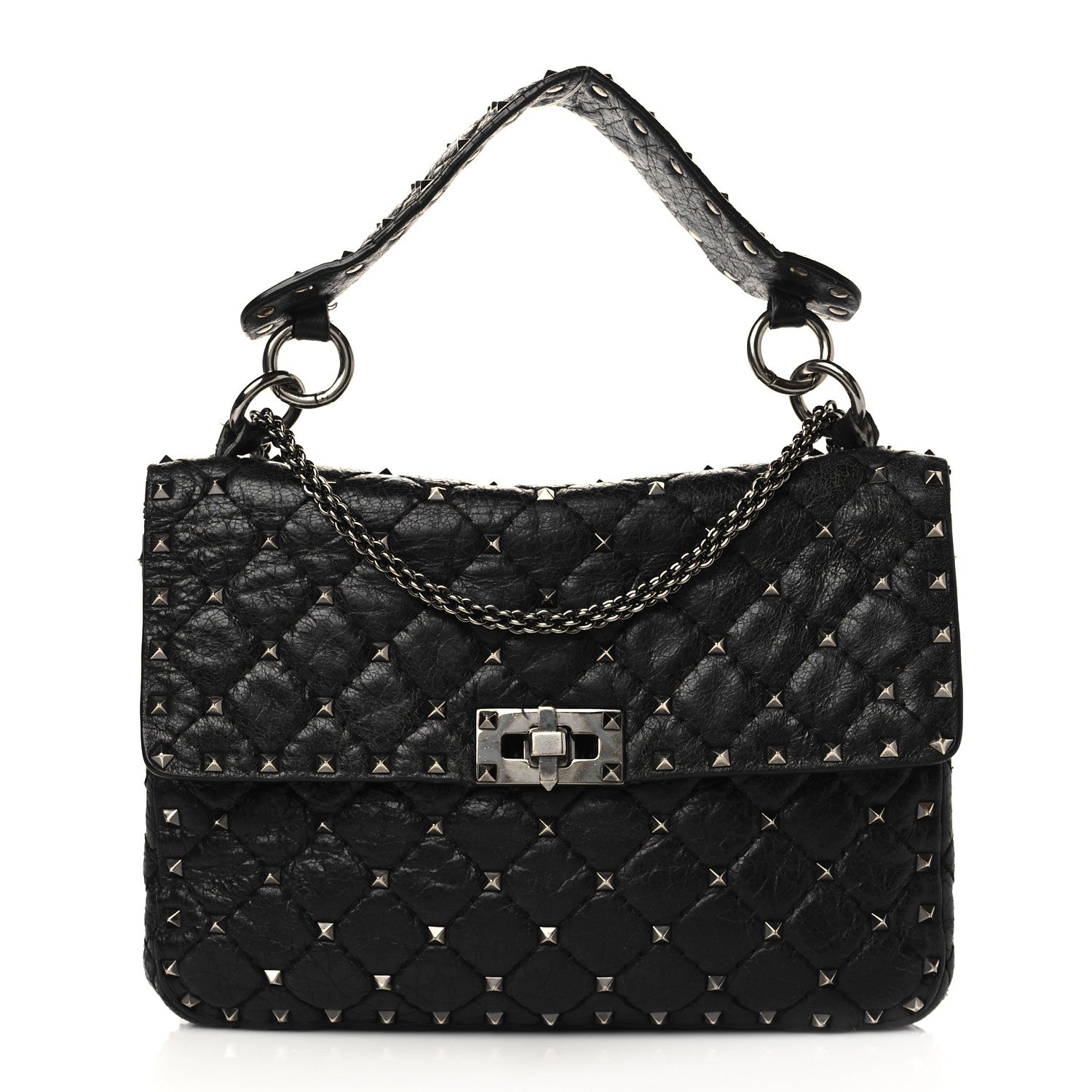 Valentino Garavani Craquele Nappa Medium Rockstud Spike Shoulder Bag Black 1 of 14