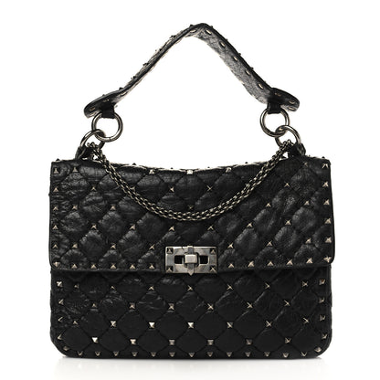 Valentino Garavani Craquele Nappa Medium Rockstud Spike Shoulder Bag Black 1 of 14