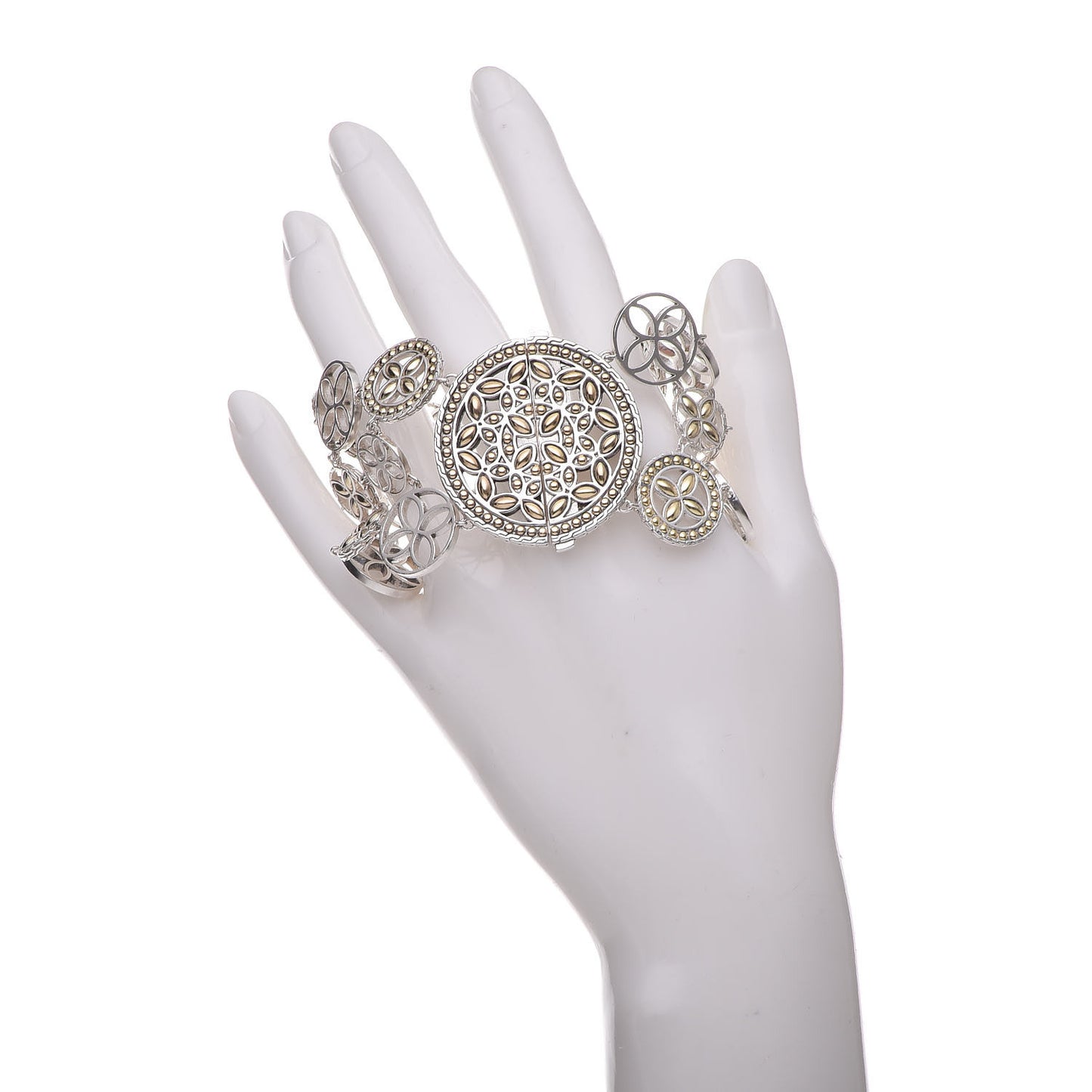 Sterling Silver 18K Yellow Gold Kawung Three Row Bracelet