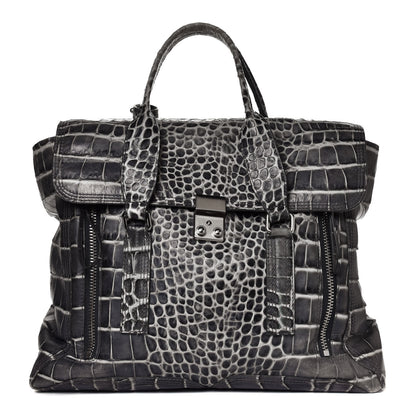 3.1 Phillip Lim Calfskin Crocodile Embossed Large Pashli Satchel Antique Grey 1 of 4