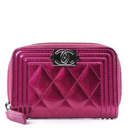 Chanel Metallic Patent Quilted Zip Around Boy Coin Purse Wallet Fuchsia 1 of 10