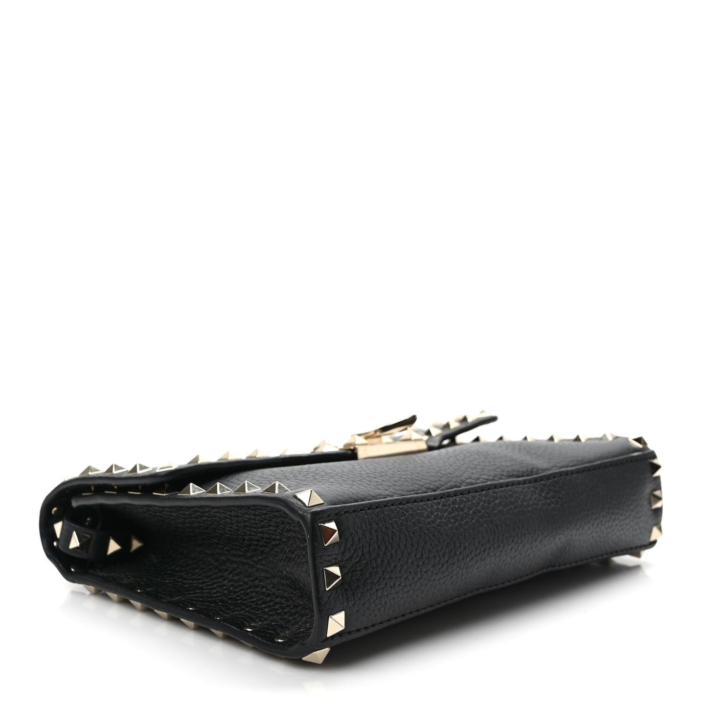 Pebbled Calfskin Medium Rockstud Flip Lock Crossbody Bag Black