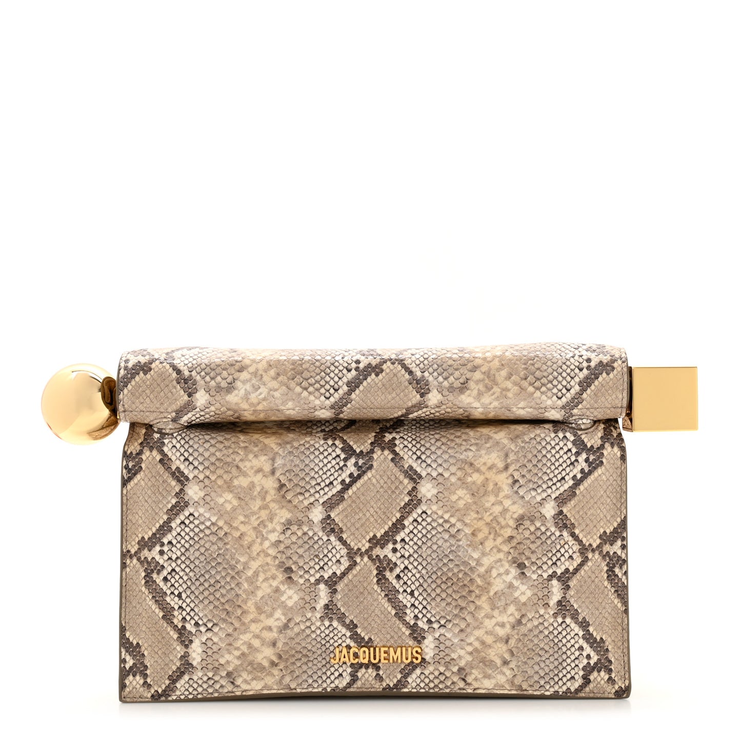 Python Embossed Calfskin La Rond Carre Take Out Clutch Beige