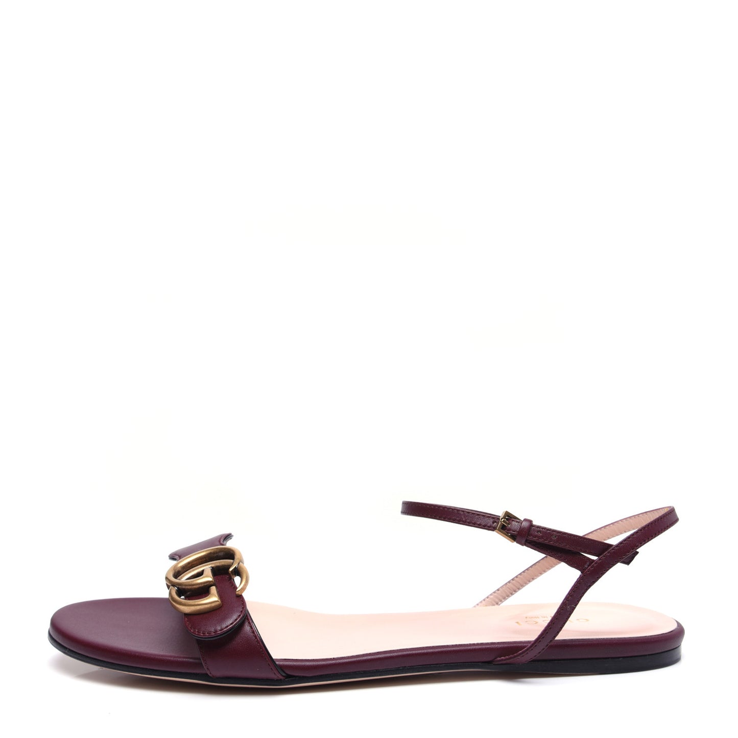 Lifford Calfskin GG Marmont Ankle Wrap Flat Sandals 39 Vintage Bordeaux