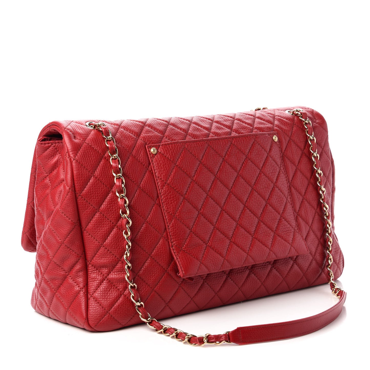 Calfskin Quilted XXL Travel Flap Bag Red