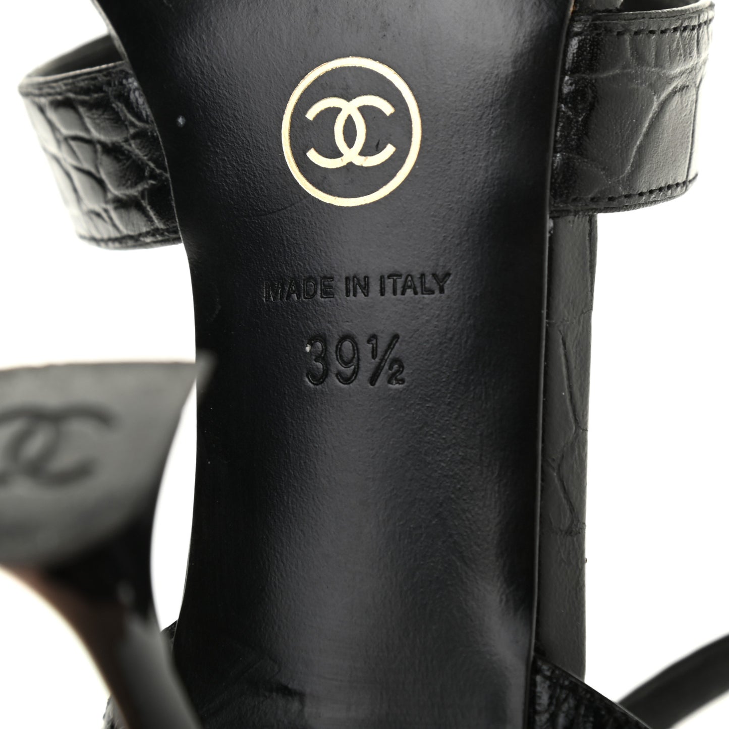 Calfskin Crocodile Embossed Sandals 39.5 Black