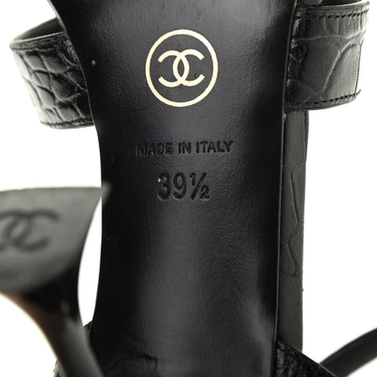 Chanel Calfskin Crocodile Embossed Sandals 39.5 Black 6 of 15