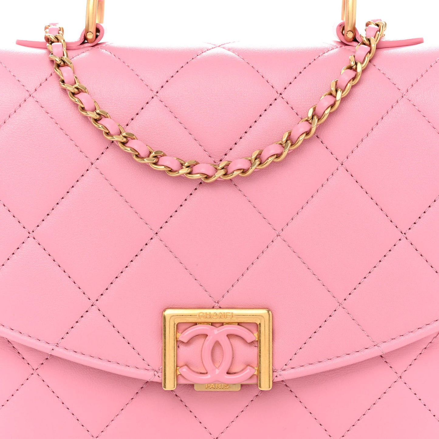 Lambskin Quilted Resin CC Small Top Handle Flap Pink