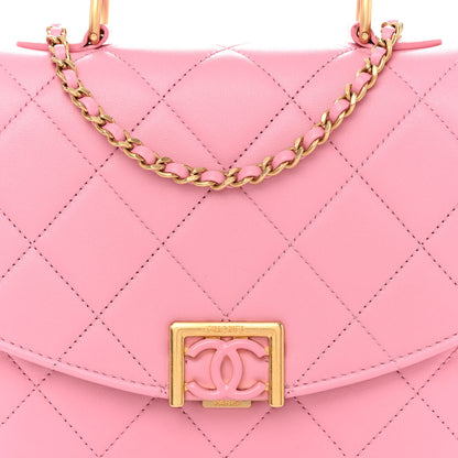 Chanel Lambskin Quilted Resin CC Small Top Handle Flap Pink 8 of 12
