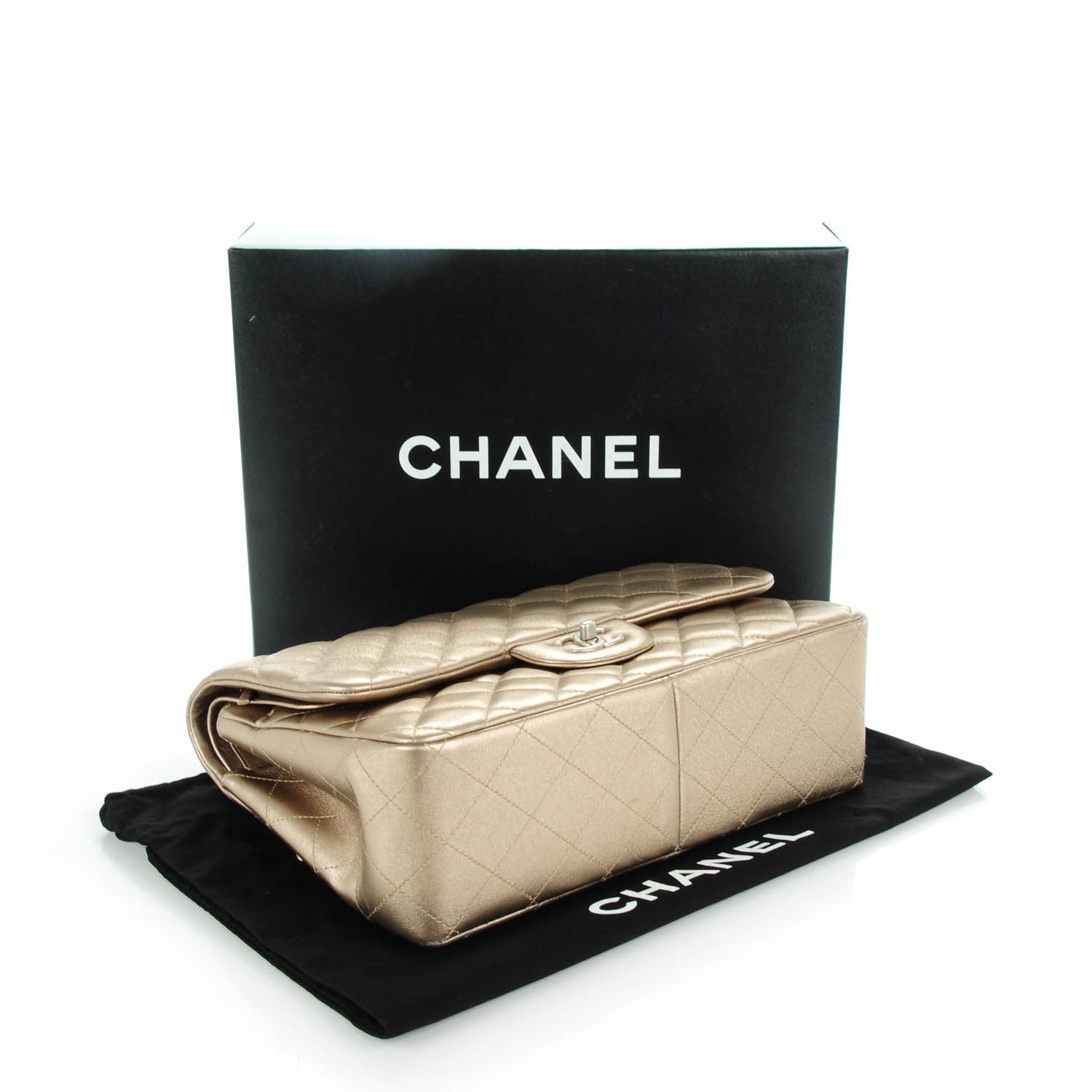 Chanel Metallic Lambskin Quilted Jumbo Double Flap Khaki 3 of 9