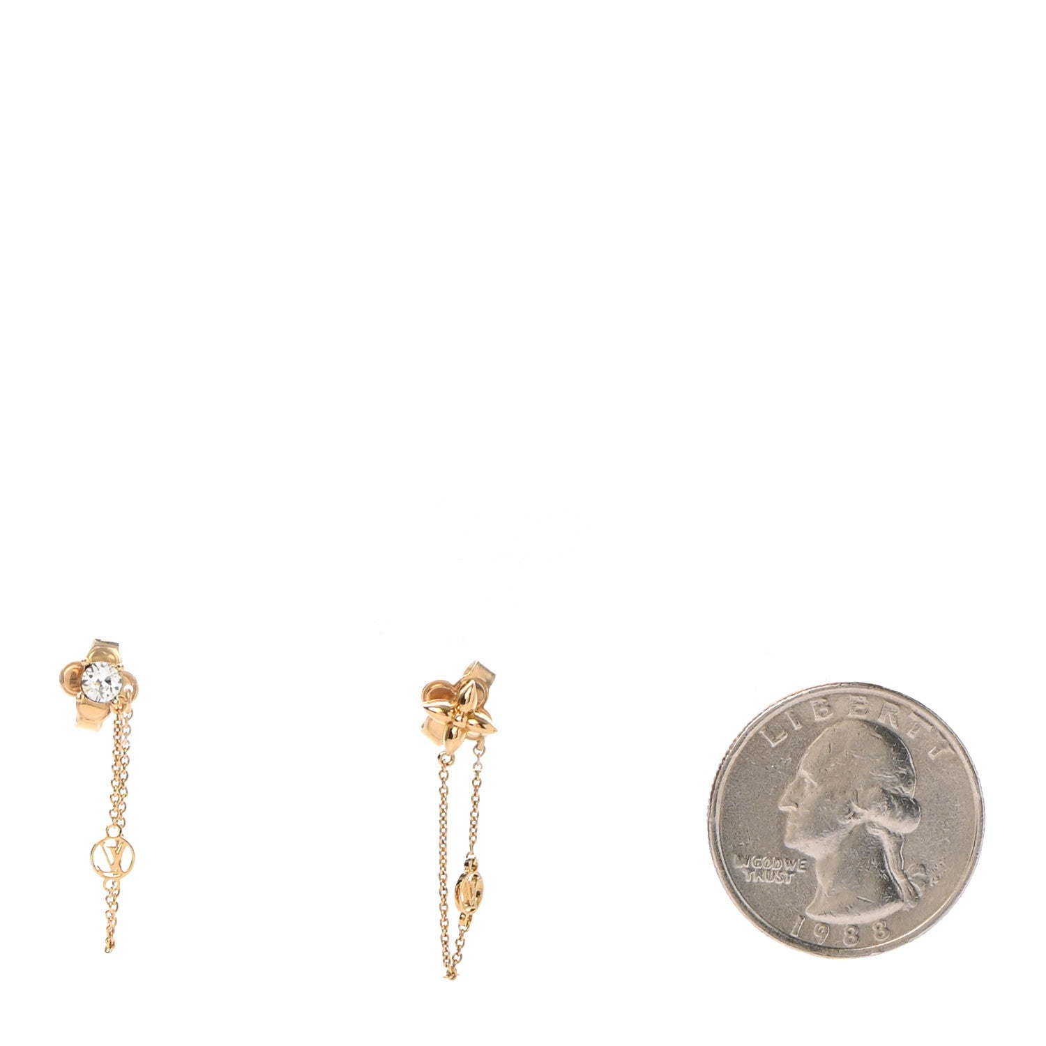 Louis Vuitton Metal Crystal Petit Louis Earrings Gold 2 of 4