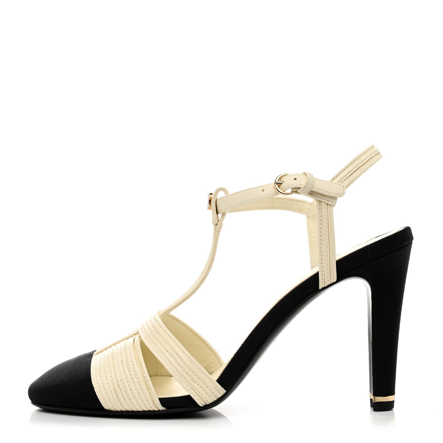 Lambskin Grosgrain Pearl CC Cap Toe Slingback Sandals 41 Ivory Black