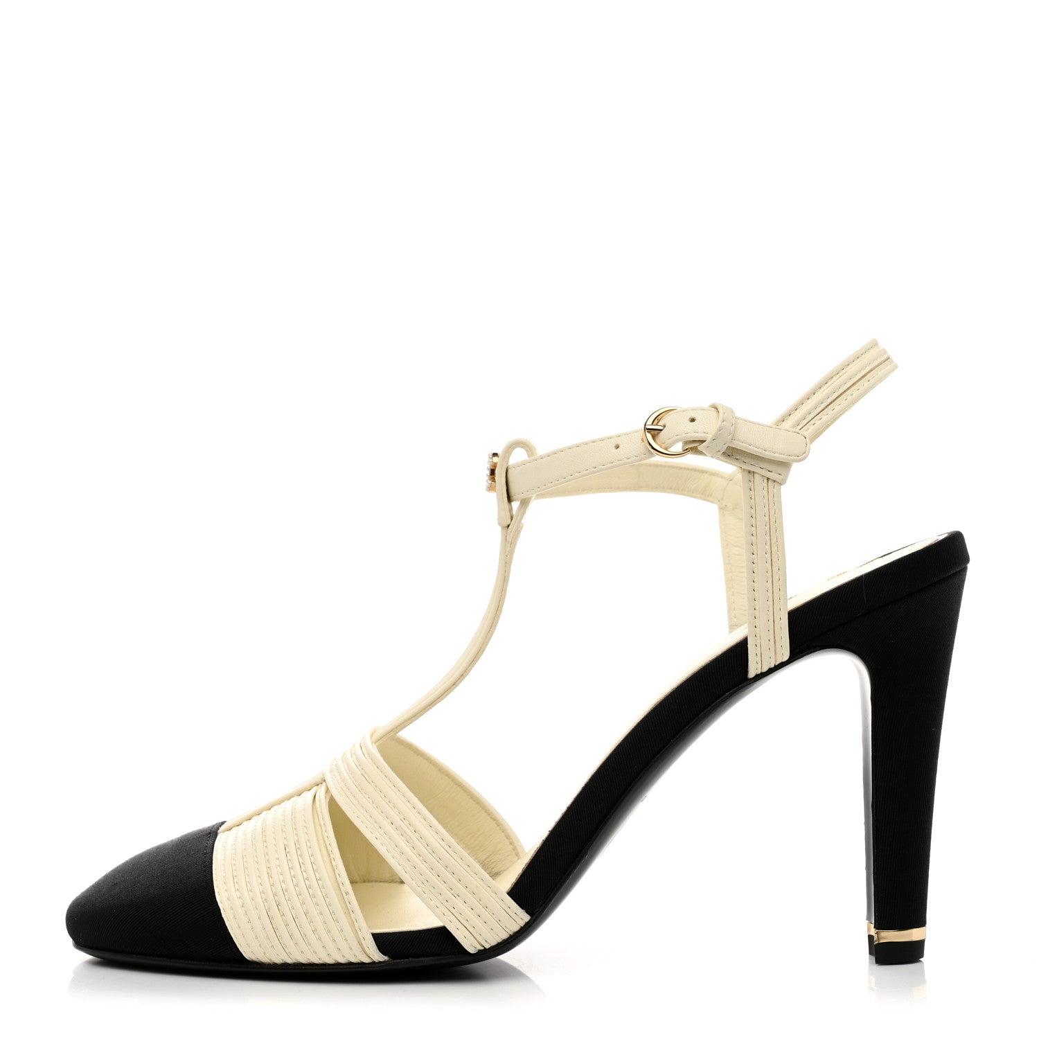 Chanel Lambskin Grosgrain Pearl CC Cap Toe Slingback Sandals 41 Ivory Black 1 of 9