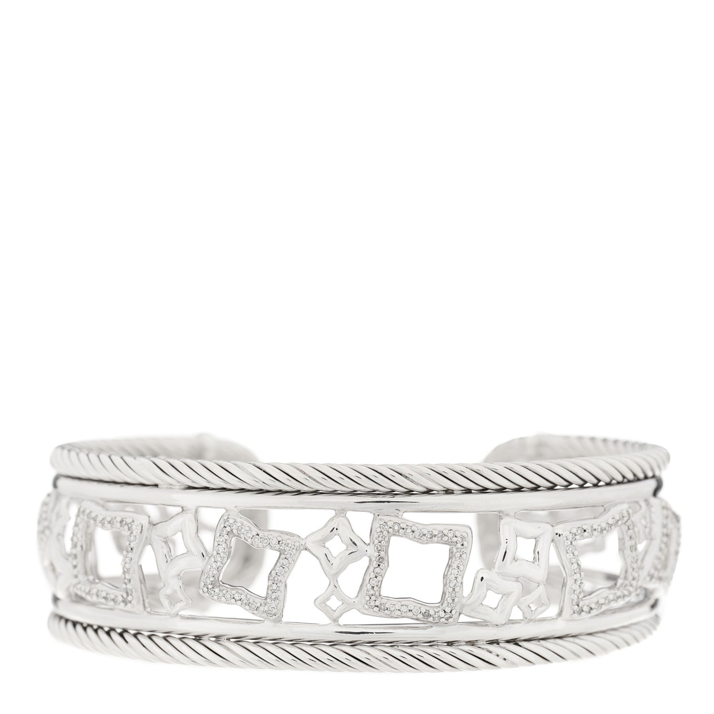 Sterling Silver Diamond Quatrefoil Cuff Bracelet