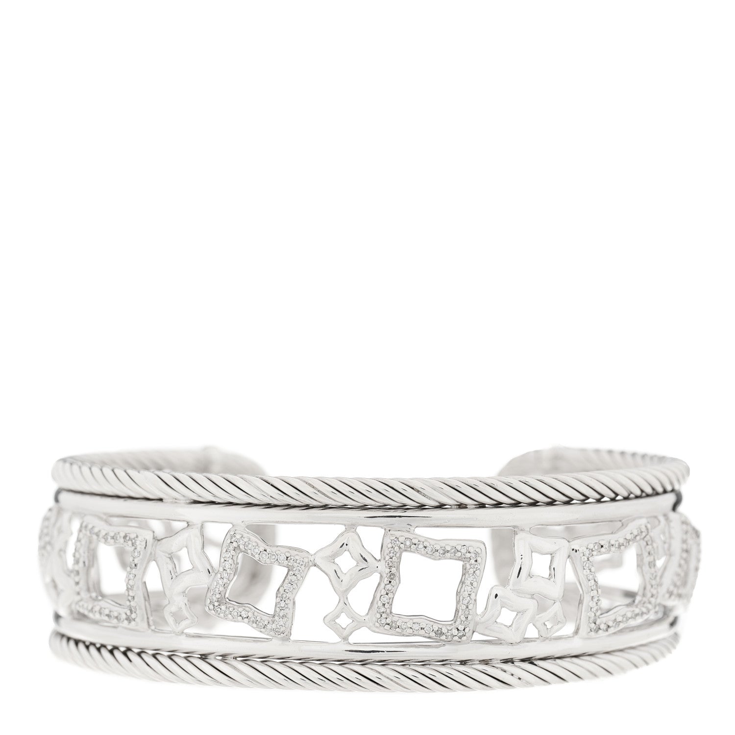 David Yurman Sterling Silver Diamond Quatrefoil Cuff Bracelet 1 of 3