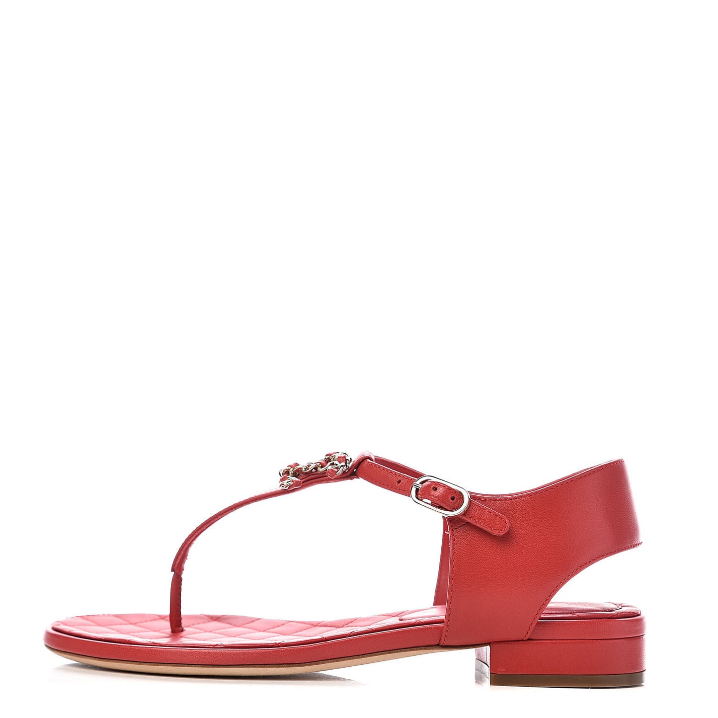 Lambskin Chain CC Logo Thong Sandals 35.5 Red