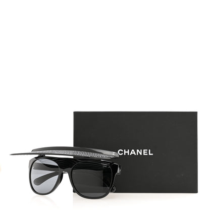 Chanel Shield Square Crystal Embellished Coco Beach Sunglasses Black Gray 9 of 9