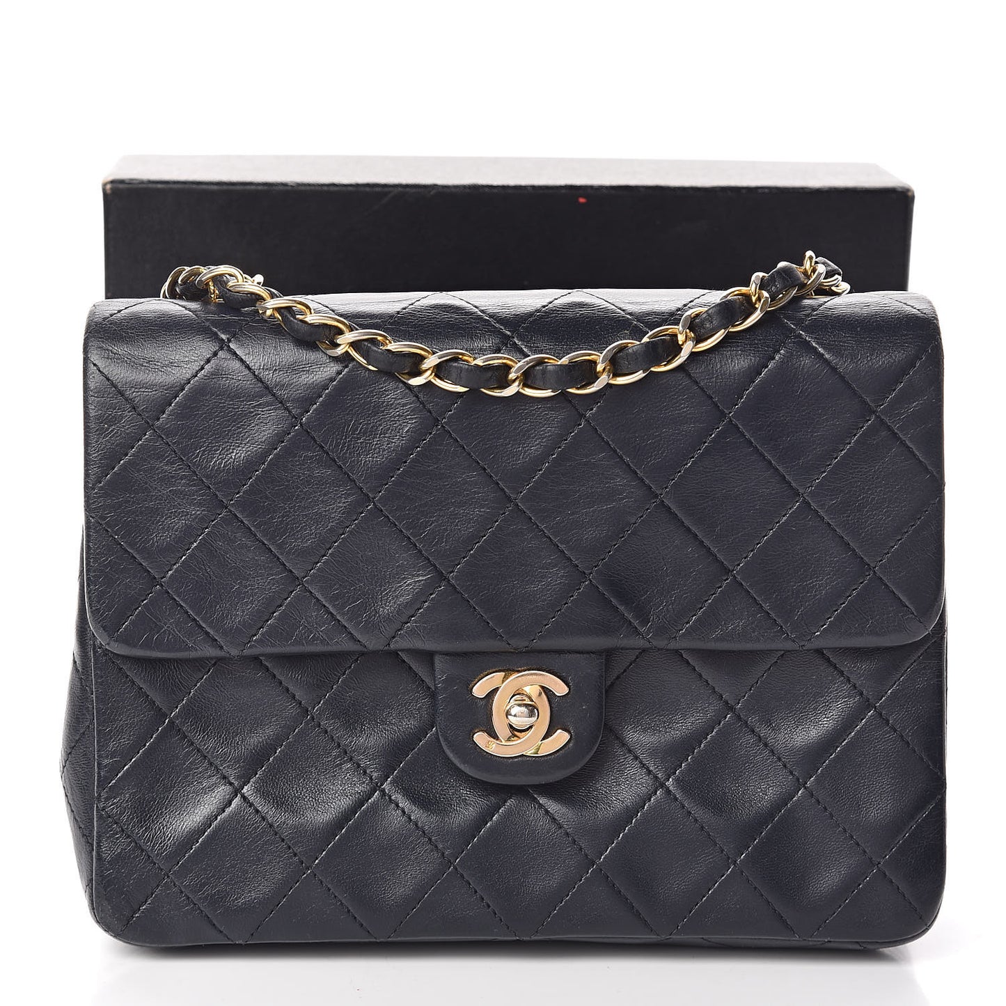 Lambskin Quilted Mini Square Flap Bag Navy