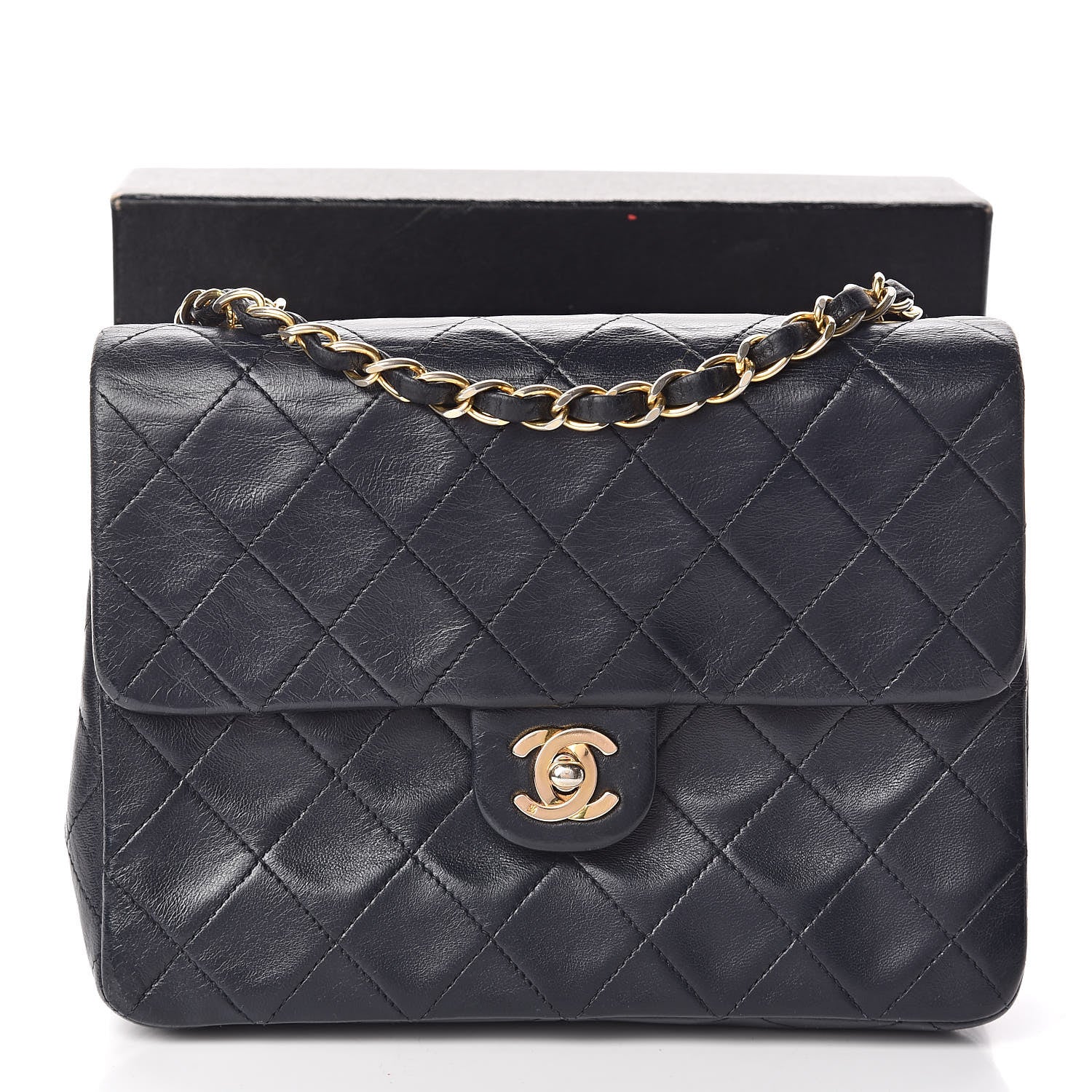 Chanel Lambskin Quilted Mini Square Flap Bag Navy 28 of 30