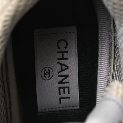 Chanel Fabric Laminated Calfskin Stretch CC Womens Sneakers 38.5 White Gold Silver 9 of 15
