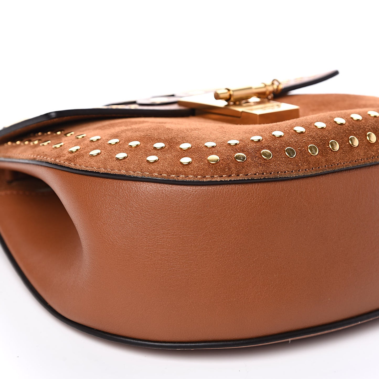 Suede Smooth Calfskin Studded Drew Shoulder Bag Caramel