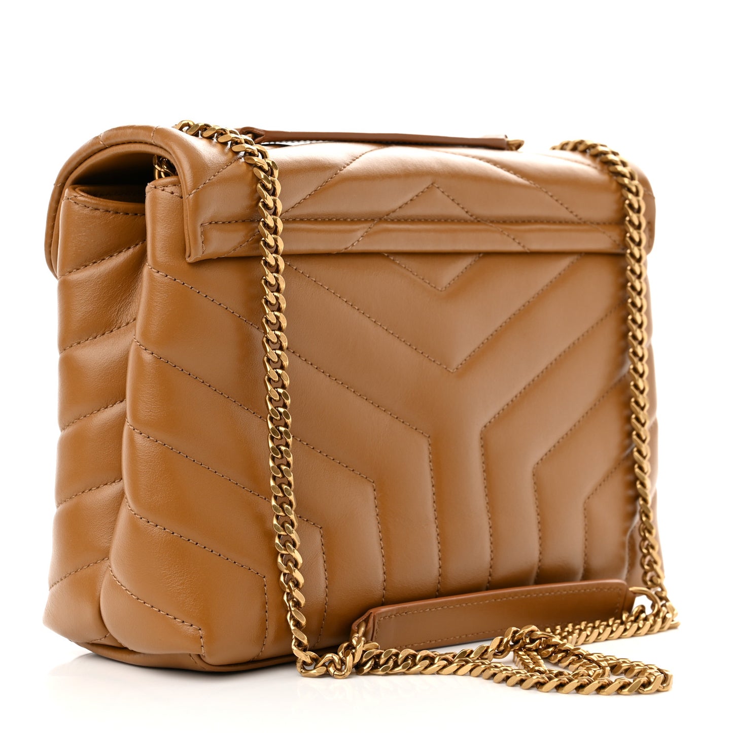 Calfskin Y Quilted Monogram Small Loulou Chain Satchel Dark Natural