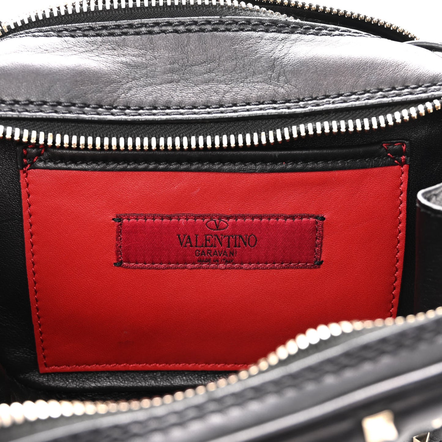 Nappa Rockstud Spike Double Zip Camera Crossbody Bag Black