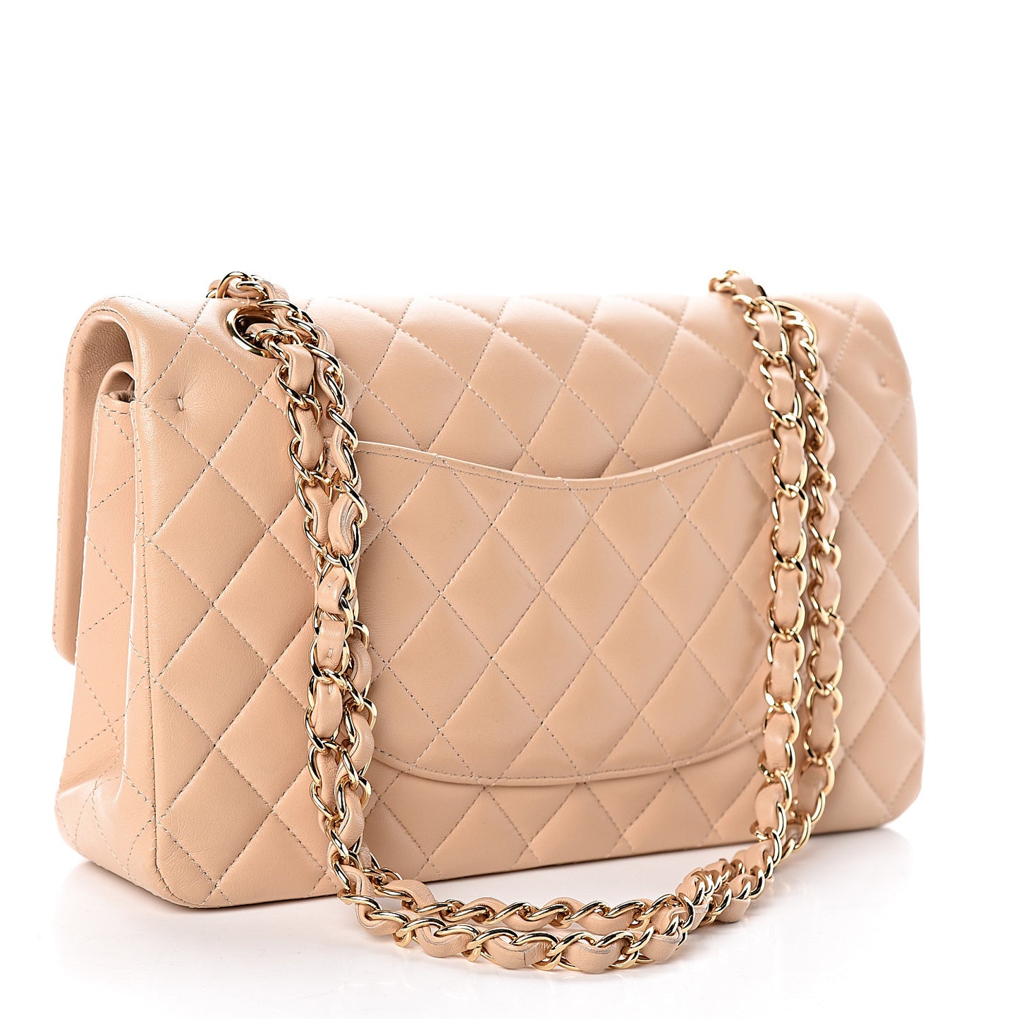 Lambskin Quilted Medium Double Flap Beige