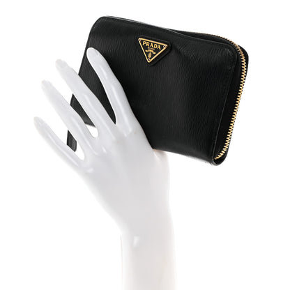 Prada Vitello Move Triangle Compact Zip Wallet Black 2 of 8
