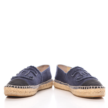 Chanel Denim Toile CC Espadrilles 38 Navy Black 4 of 9