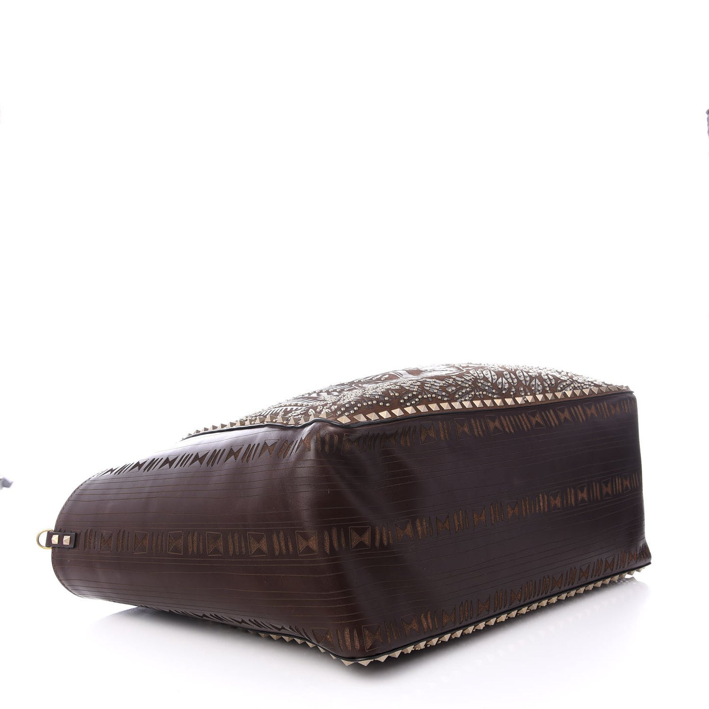 Calfskin Canvas Elephant Embossed Medium Rockstud Reversible Tote Brown