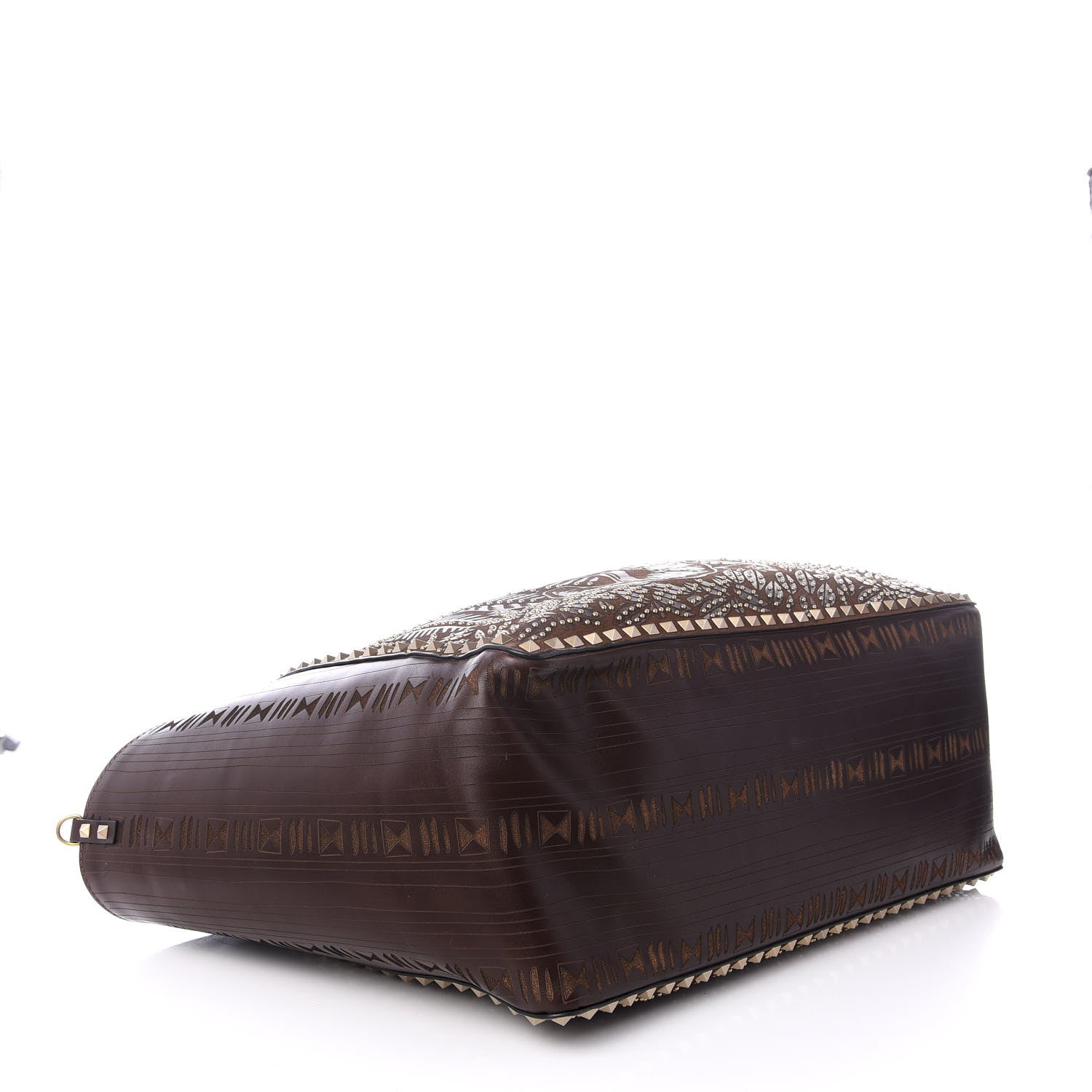 Valentino Garavani Calfskin Canvas Elephant Embossed Medium Rockstud Reversible Tote Brown 5 of 16